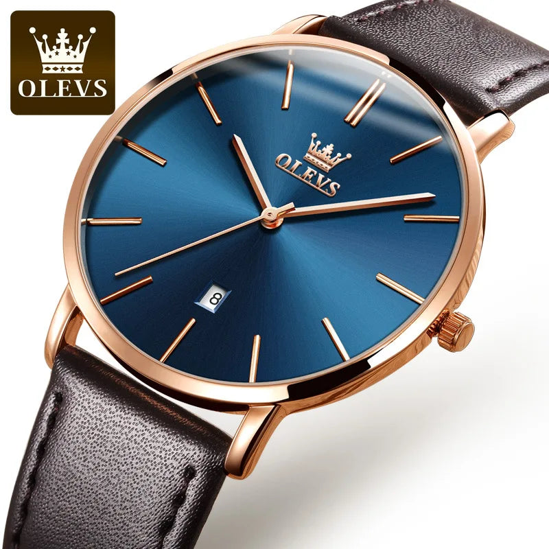 OLEVS 5869 Luxury Men's Quartz Watch Analog Display Date Business Fashion Casual Genuine Leather Thin Wrist Watch for Men-10