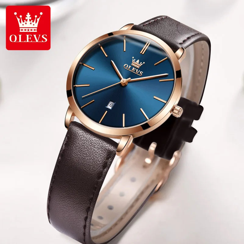 OLEVS 5869 Luxury Men's Quartz Watch Analog Display Date Business Fashion Casual Genuine Leather Thin Wrist Watch for Men-18