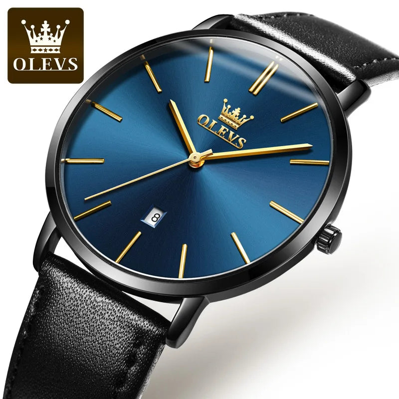 OLEVS 5869 Luxury Men's Quartz Watch Analog Display Date Business Fashion Casual Genuine Leather Thin Wrist Watch for Men-13