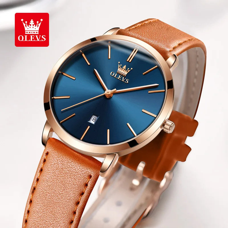 OLEVS 5869 Luxury Men's Quartz Watch Analog Display Date Business Fashion Casual Genuine Leather Thin Wrist Watch for Men-19