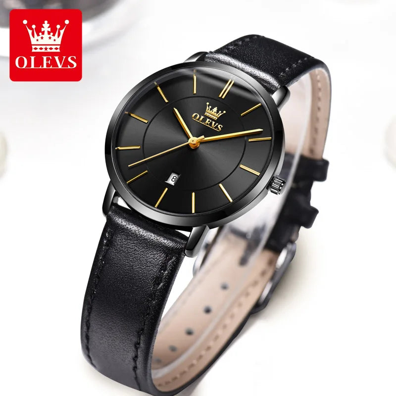 OLEVS 5869 Luxury Men's Quartz Watch Analog Display Date Business Fashion Casual Genuine Leather Thin Wrist Watch for Men-7