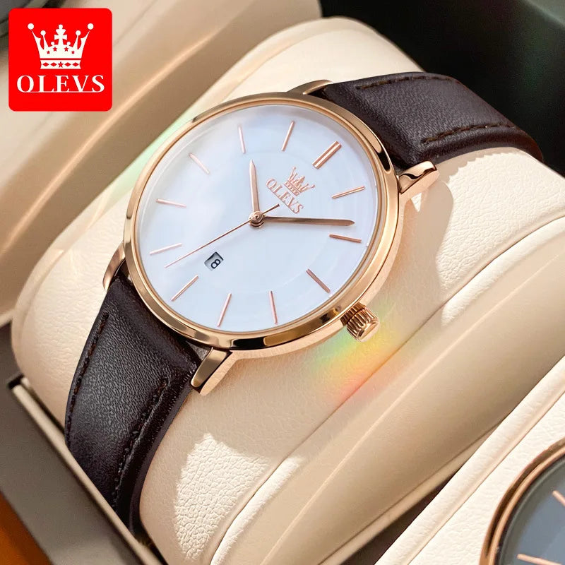 OLEVS 5869 Luxury Men's Quartz Watch Analog Display Date Business Fashion Casual Genuine Leather Thin Wrist Watch for Men-17