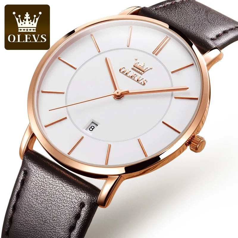 OLEVS 5869 Luxury Men's Quartz Watch Analog Display Date Business Fashion Casual Genuine Leather Thin Wrist Watch for Men-11