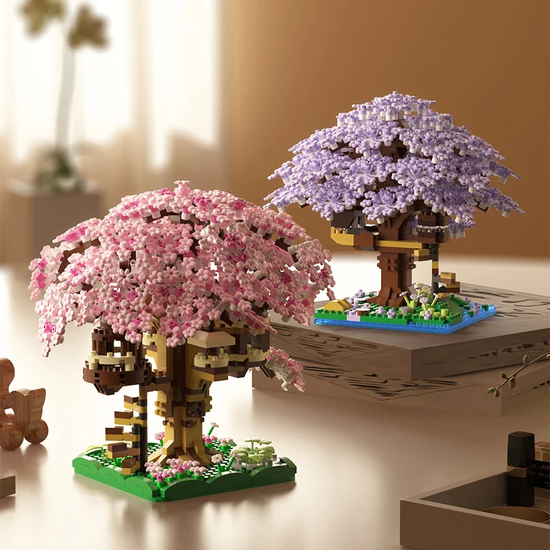 DIY Educational Sakura Tree Building Block Sets Anime Inspired Scene Building Blocks Girls Includes Forest City Park Models-1