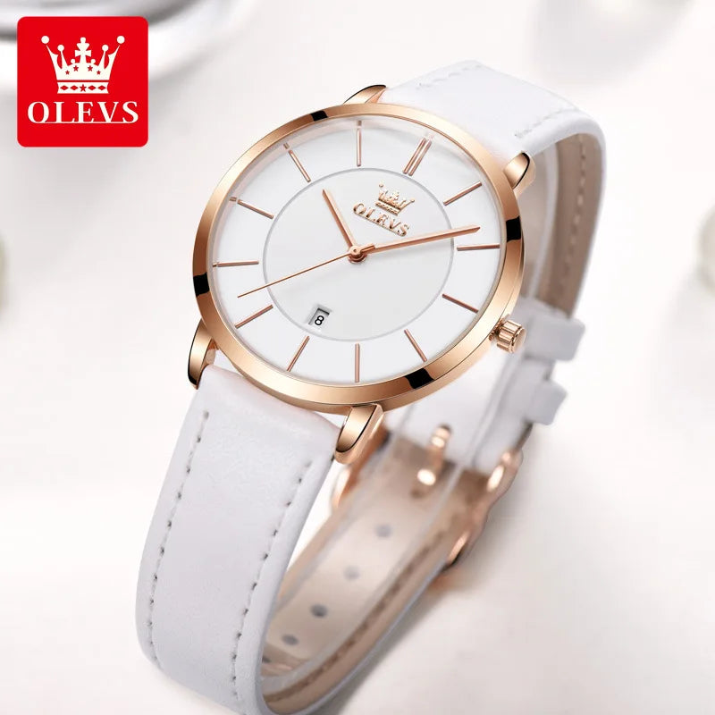 OLEVS 5869 Luxury Men's Quartz Watch Analog Display Date Business Fashion Casual Genuine Leather Thin Wrist Watch for Men-21