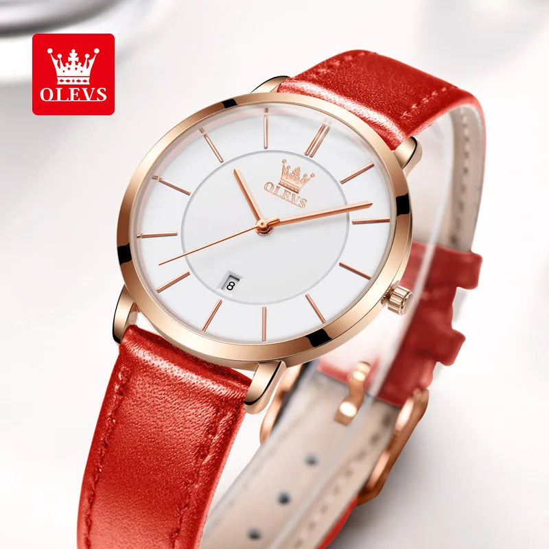 OLEVS 5869 Luxury Men's Quartz Watch Analog Display Date Business Fashion Casual Genuine Leather Thin Wrist Watch for Men-22