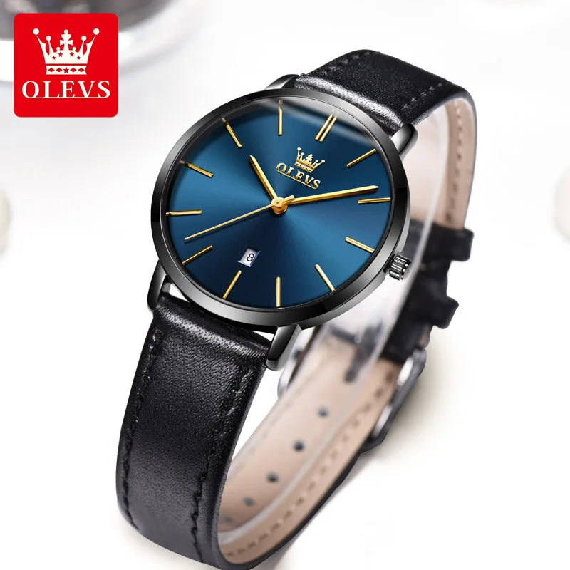 OLEVS 5869 Luxury Men's Quartz Watch Analog Display Date Business Fashion Casual Genuine Leather Thin Wrist Watch for Men-6