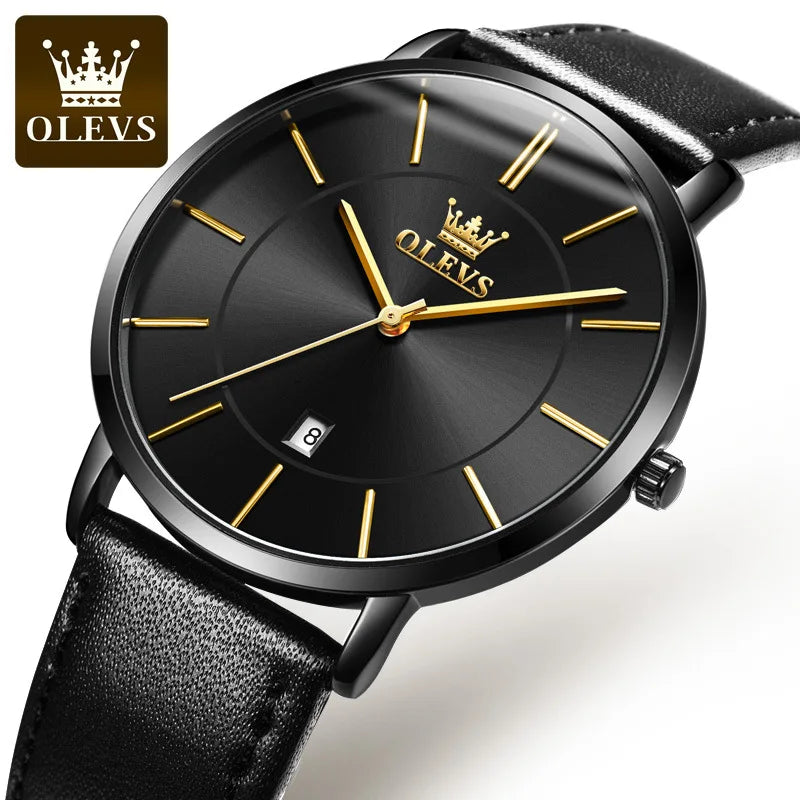 OLEVS 5869 Luxury Men's Quartz Watch Analog Display Date Business Fashion Casual Genuine Leather Thin Wrist Watch for Men-12