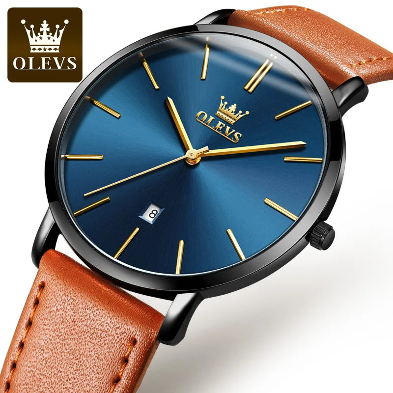 OLEVS 5869 Luxury Men's Quartz Watch Analog Display Date Business Fashion Casual Genuine Leather Thin Wrist Watch for Men-14