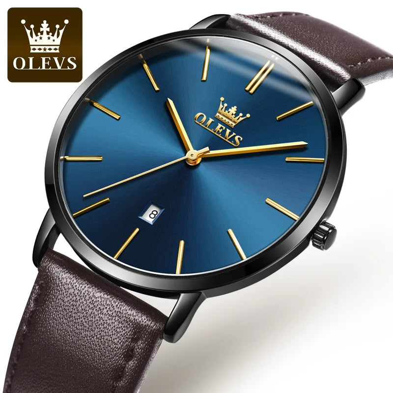 OLEVS 5869 Luxury Men's Quartz Watch Analog Display Date Business Fashion Casual Genuine Leather Thin Wrist Watch for Men-16