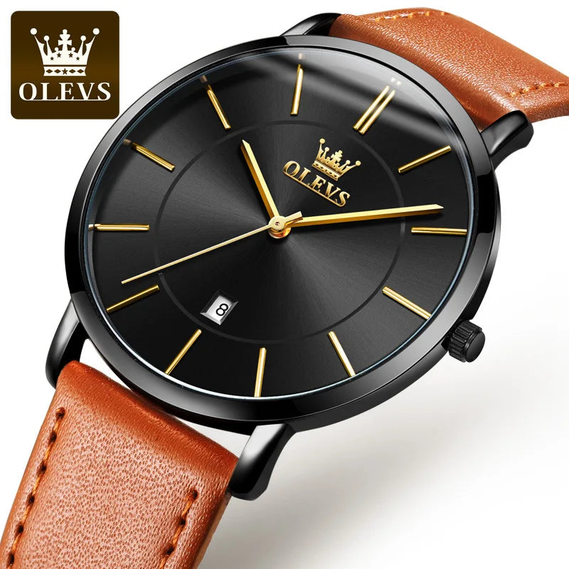 OLEVS 5869 Luxury Men's Quartz Watch Analog Display Date Business Fashion Casual Genuine Leather Thin Wrist Watch for Men-15